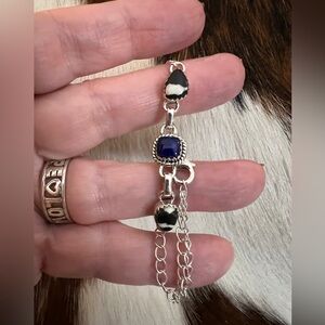 ❤️ White Buffalo Turquoise & Blue Lapis 925 Link Bracelet 6 to 8” Adjustable